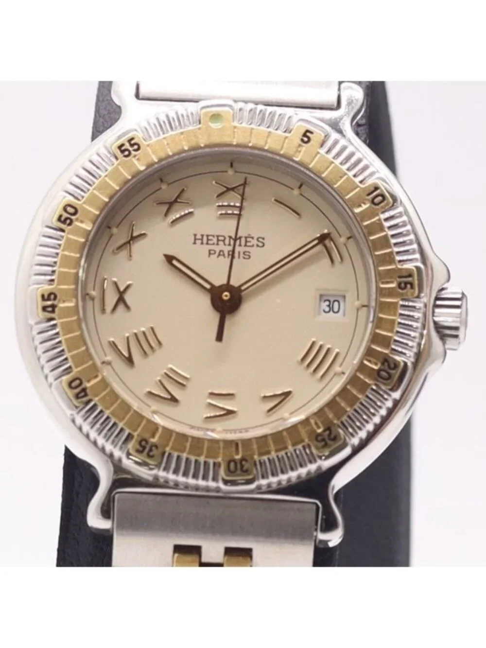 Hermes Clipper Quartz Date Ivory Dial Watch